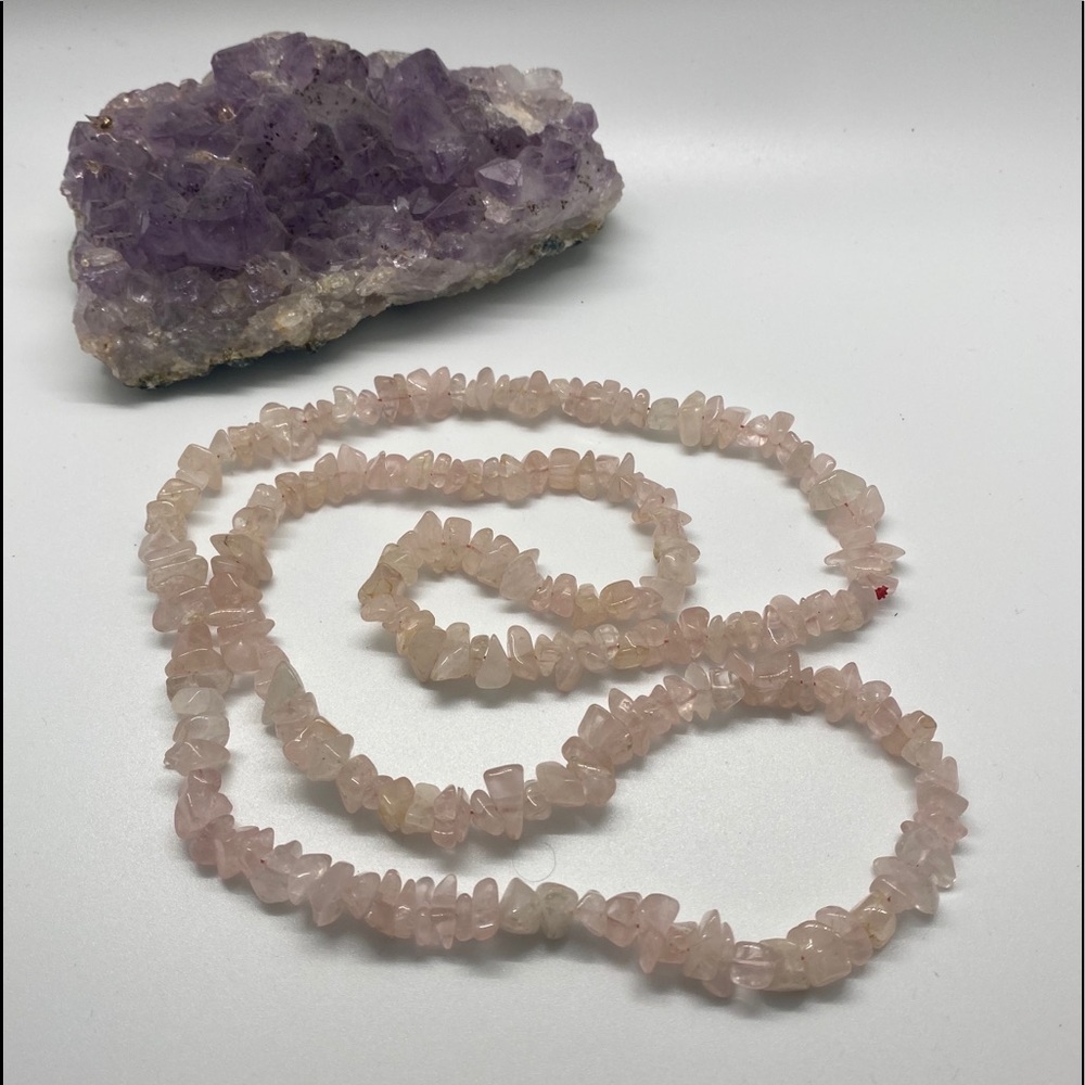 Rose Quartz Stone Necklace 34” long